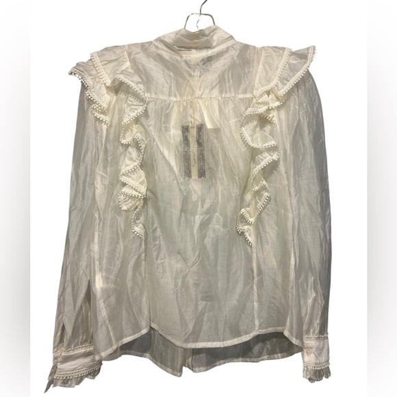 NWT Ultra Pink Sheer Peasant Ruffle and Lace Trim Blouse - Picture 9 of 13